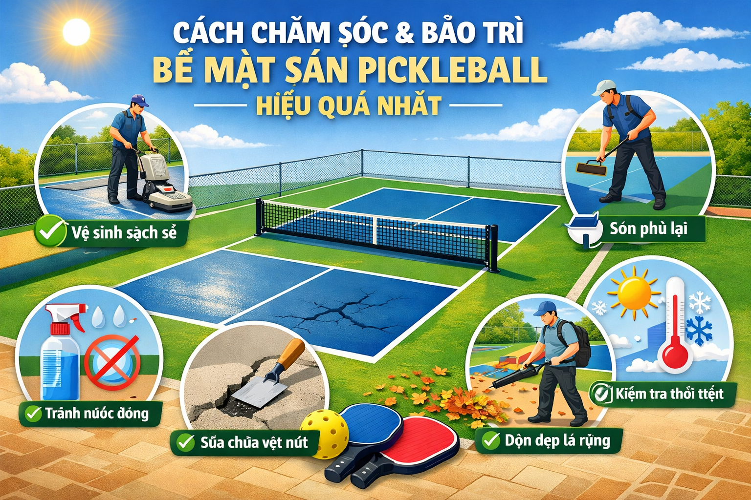 bảo dưỡng mặt sân pickleball