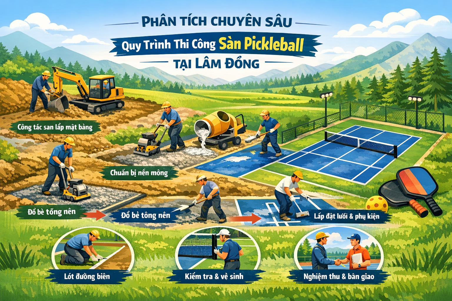 Thi công sân pickleball Lâm Đồng 