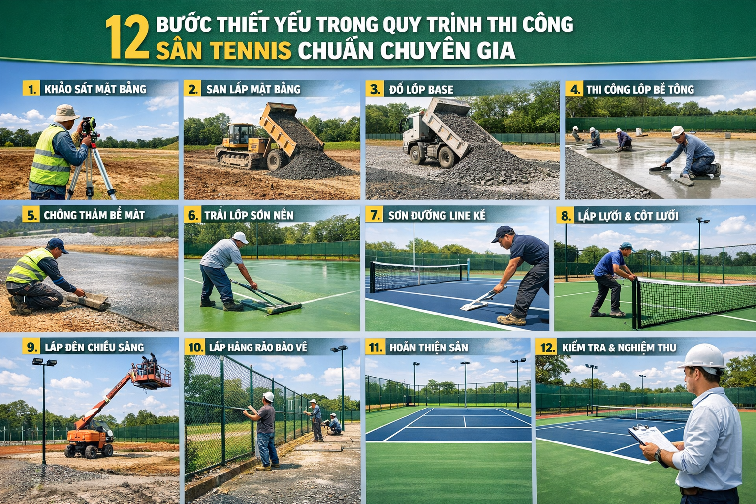 Quy Trình Thi Công Sân Tennis