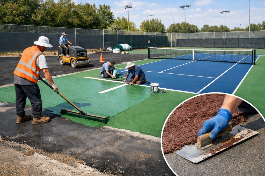 thi công mặt sân tennis