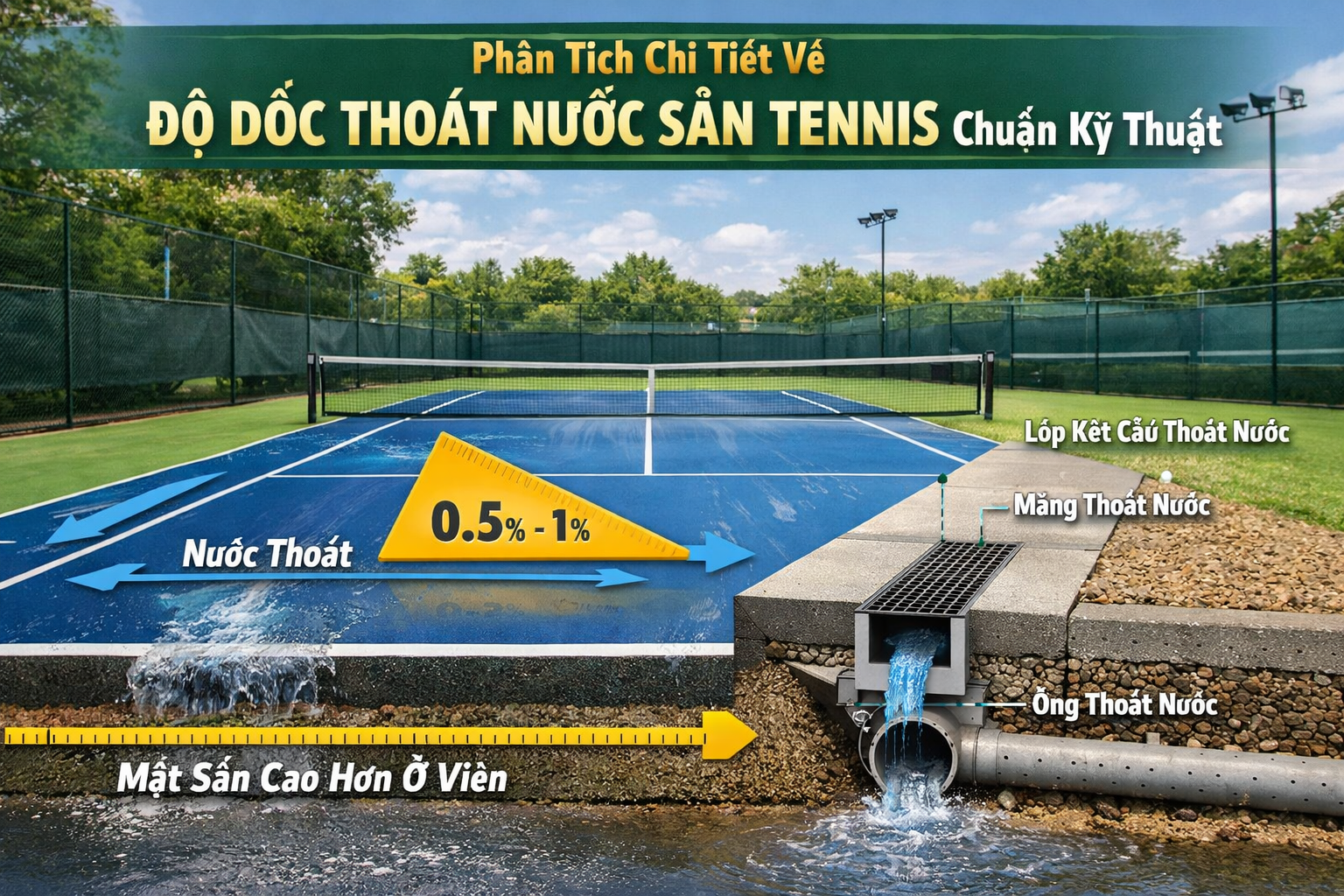  Độ Dốc Thoát Nước Sân Tennis 