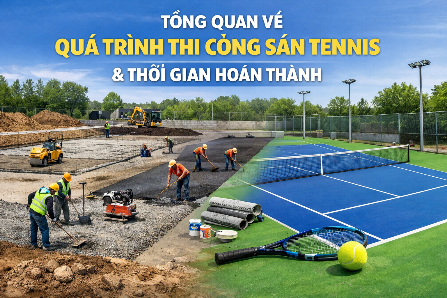 thời gian thi công sân tennis 