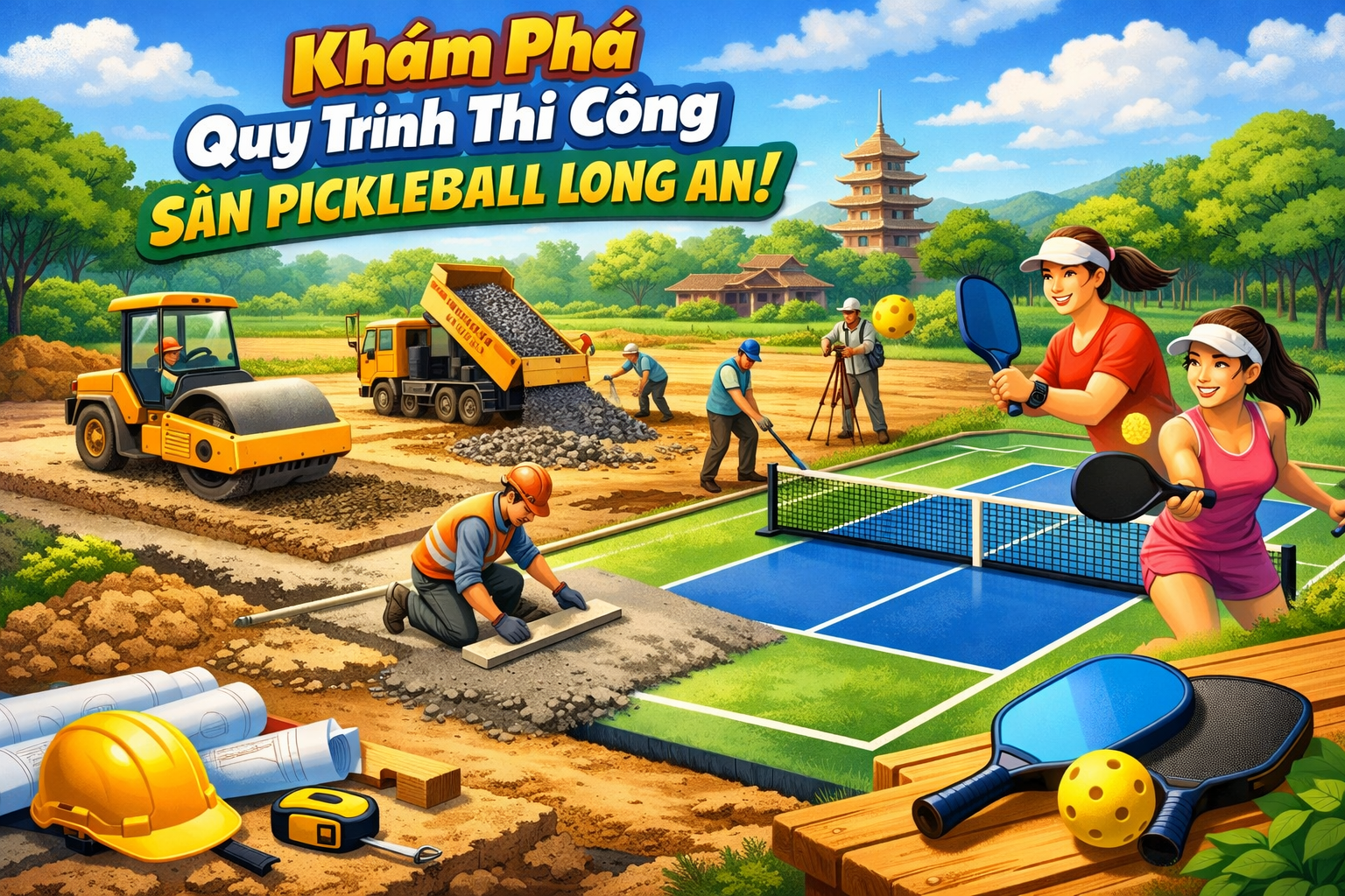 Thi công sân pickleball Long An