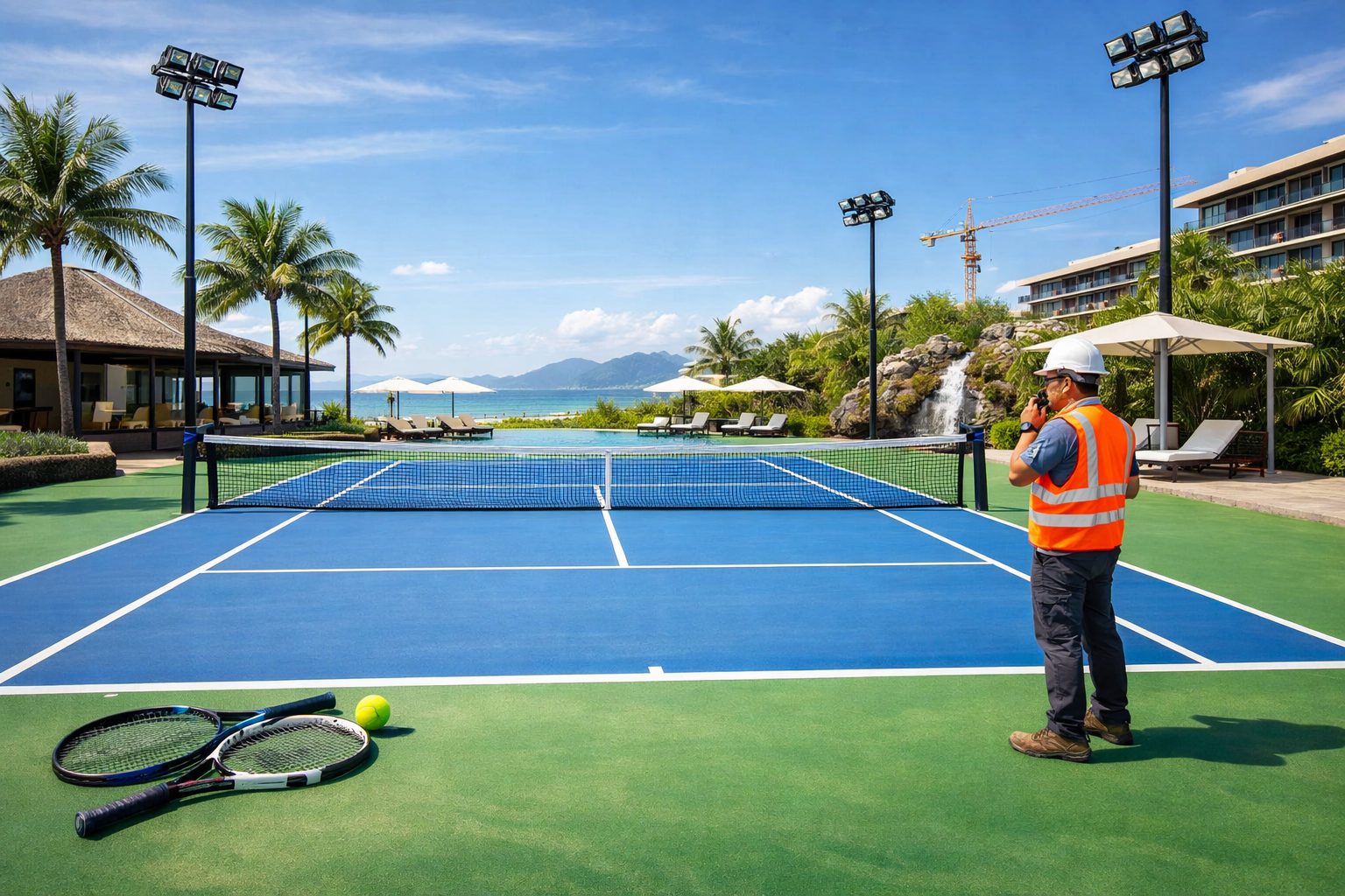 thi công sân tennis resort 