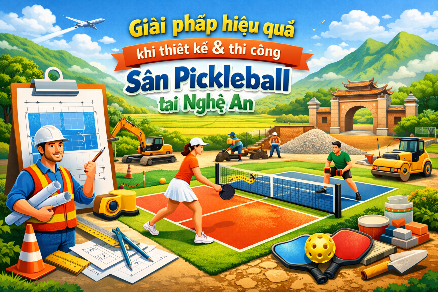 thi công sân pickleball Nghệ An