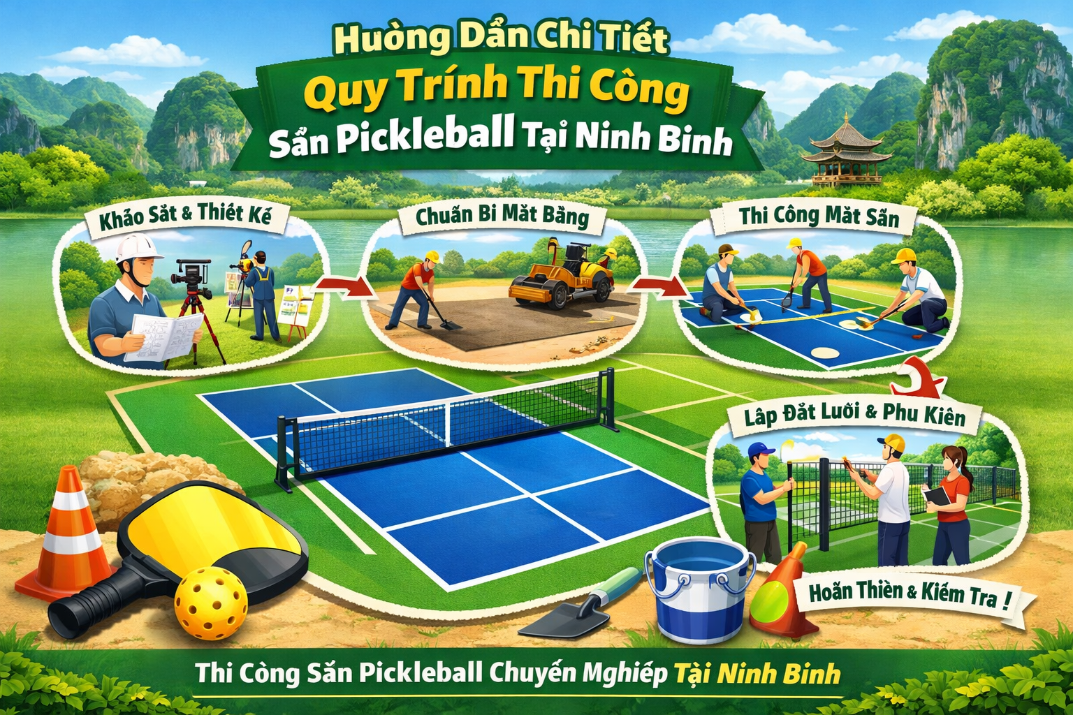  thi công sân pickleball Ninh Bình