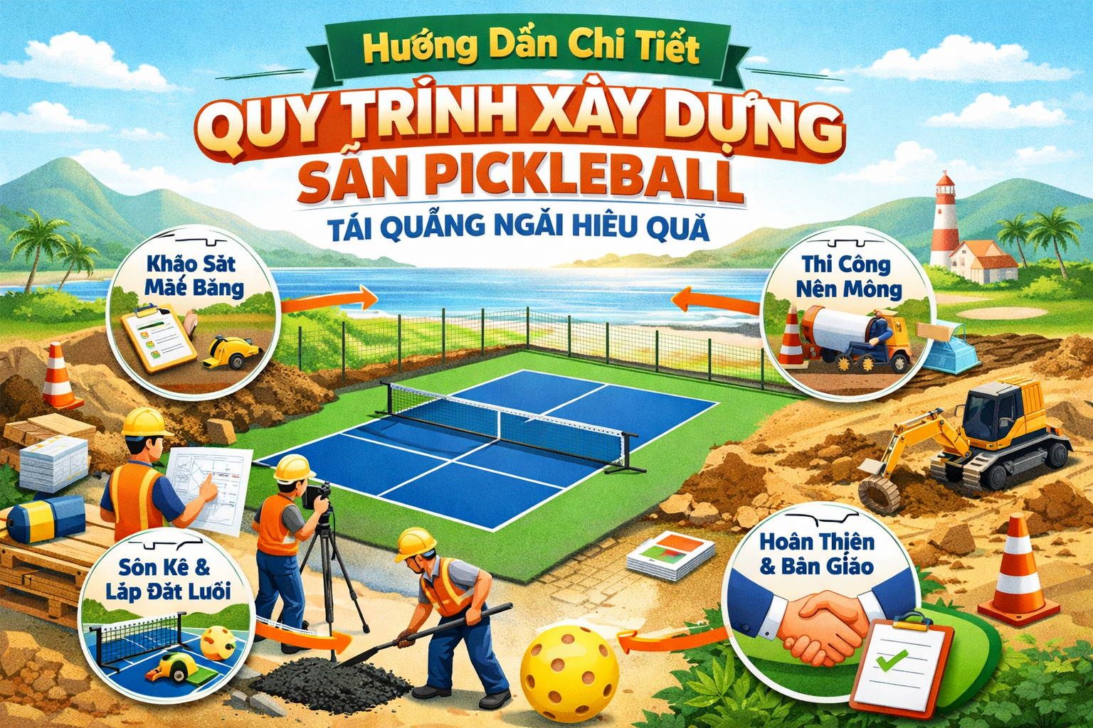 thi công sân pickleball Quảng Ngãi 