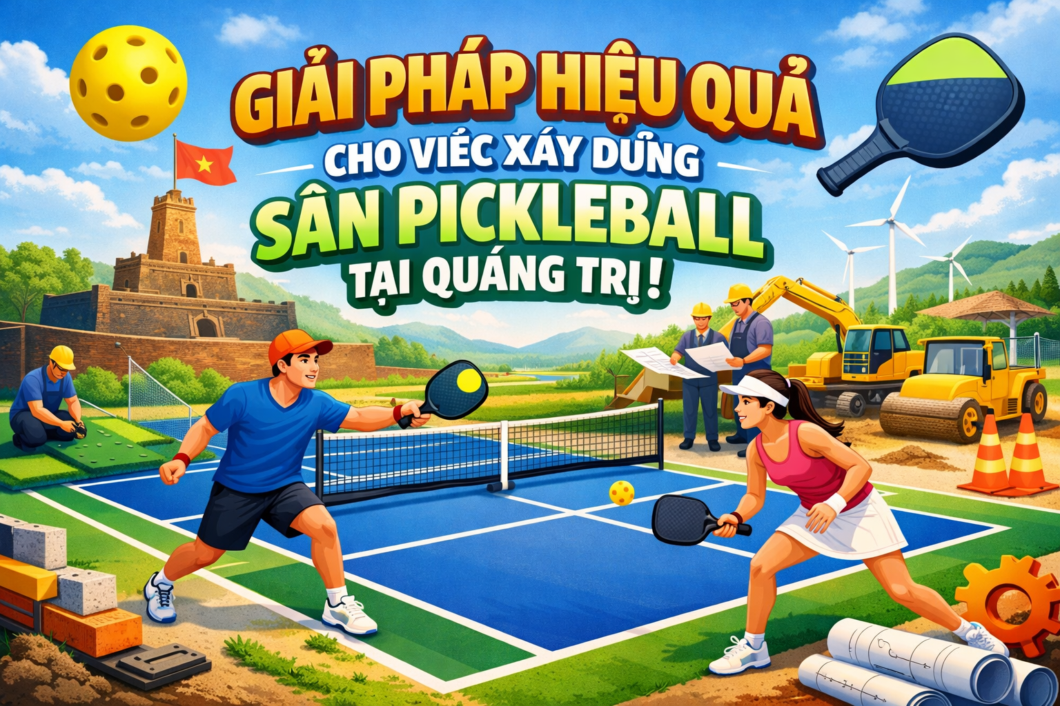  thi công sân pickleball Quảng Trị