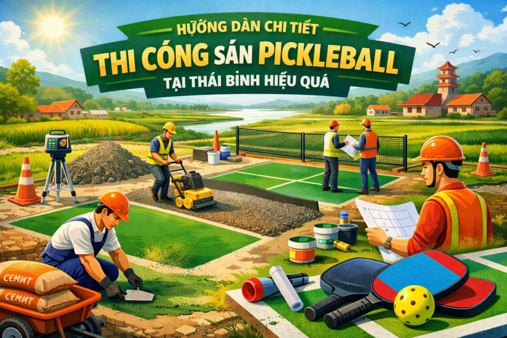 thi công sân pickleball Thái Bình