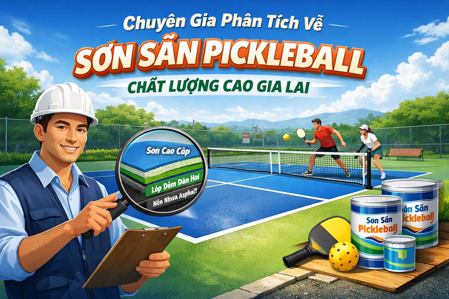  thi công sơn sân Pickleball tại Gia Lai