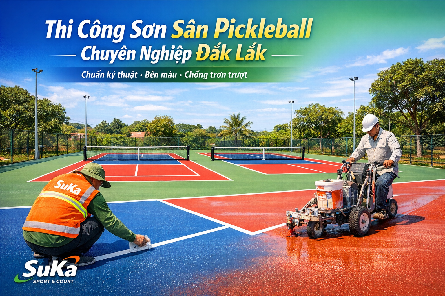 Thi Công Sơn Sân Pickleball Tại Đắk Lắk