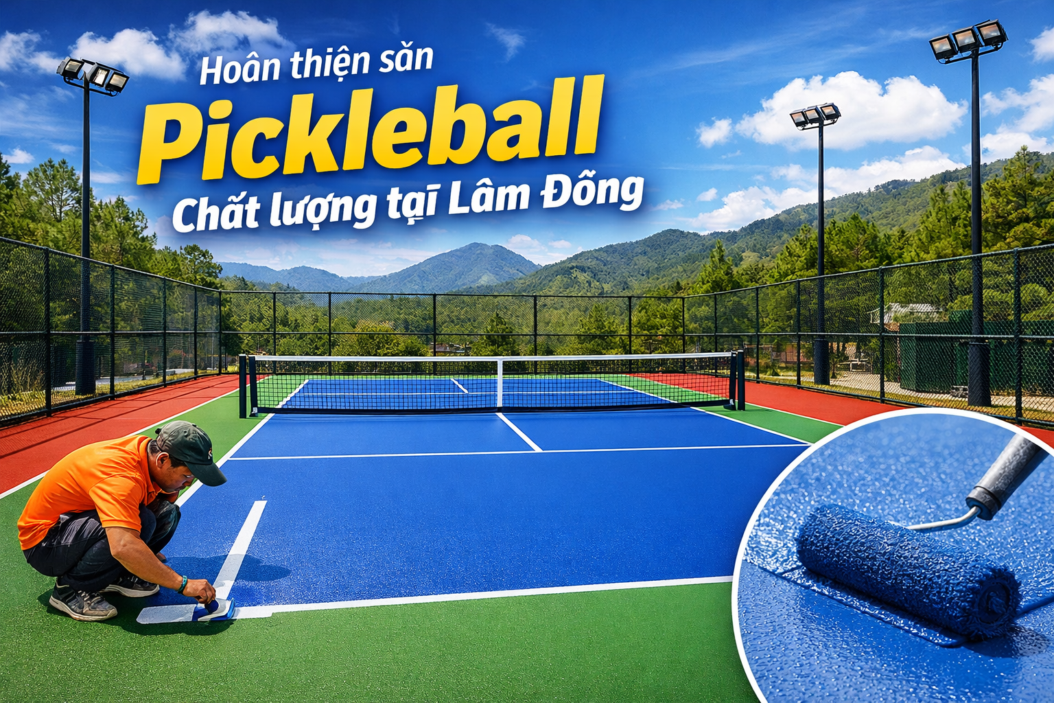 Thi công sơn sân Pickleball tại Lâm Đồng 