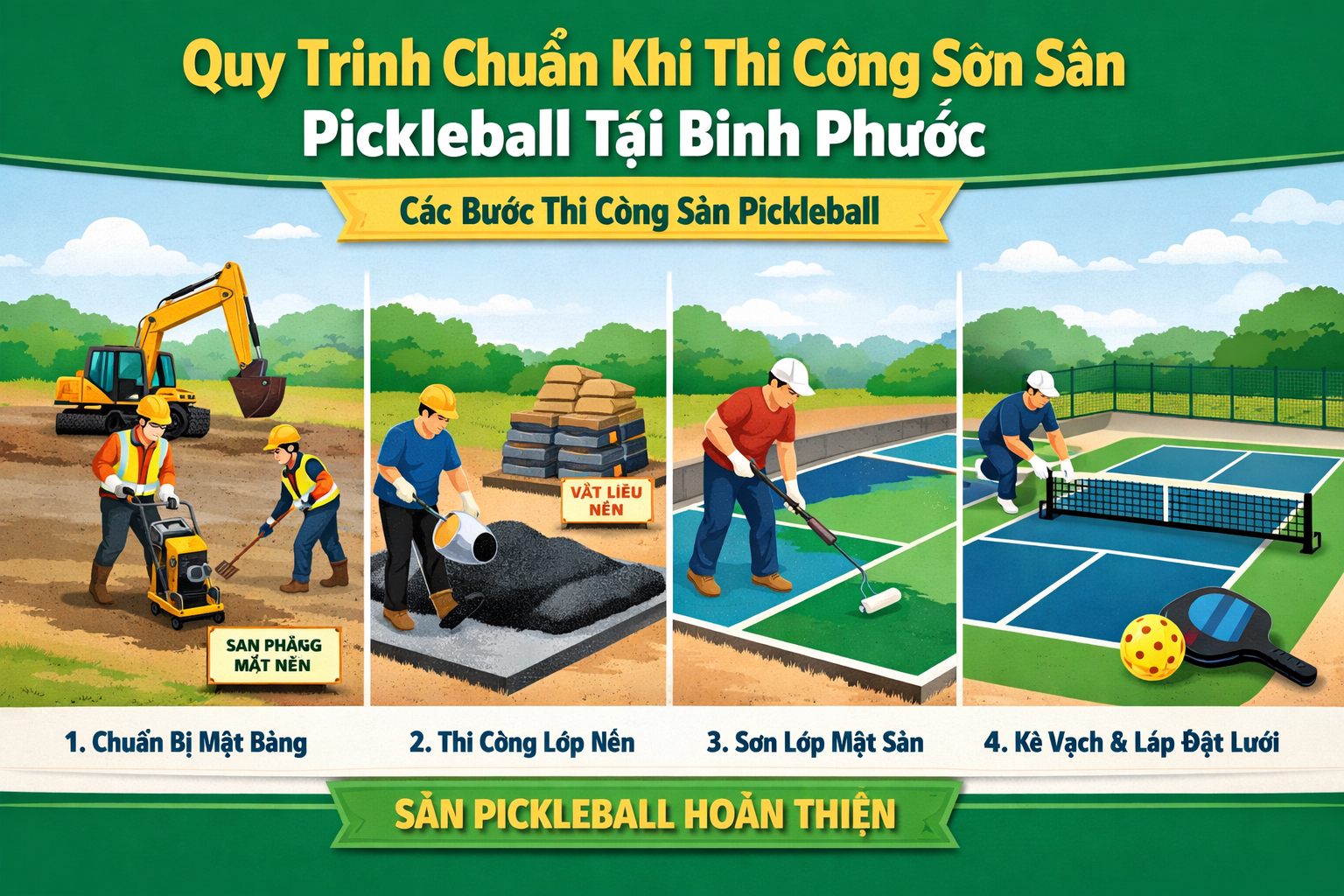 Thi công sơn sân Pickleball tại Bình Phước 