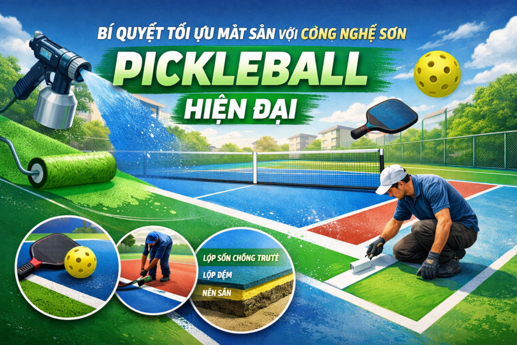 thi công sơn sân Pickleball tại Tây Ninh