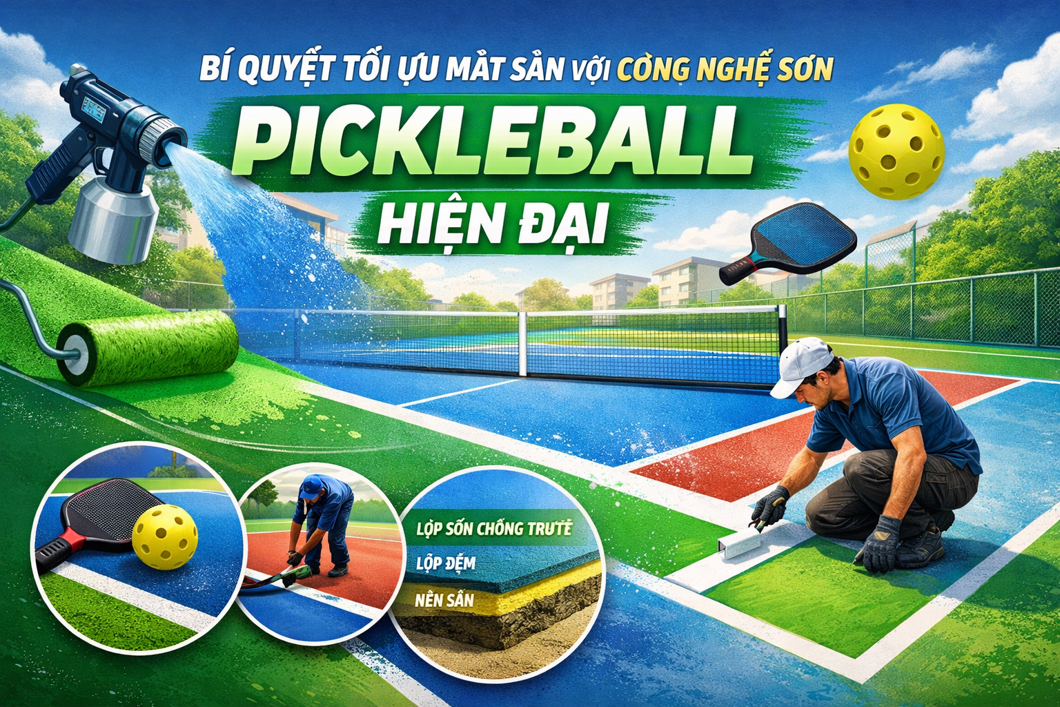  thi công sơn sân Pickleball tại Tây Ninh