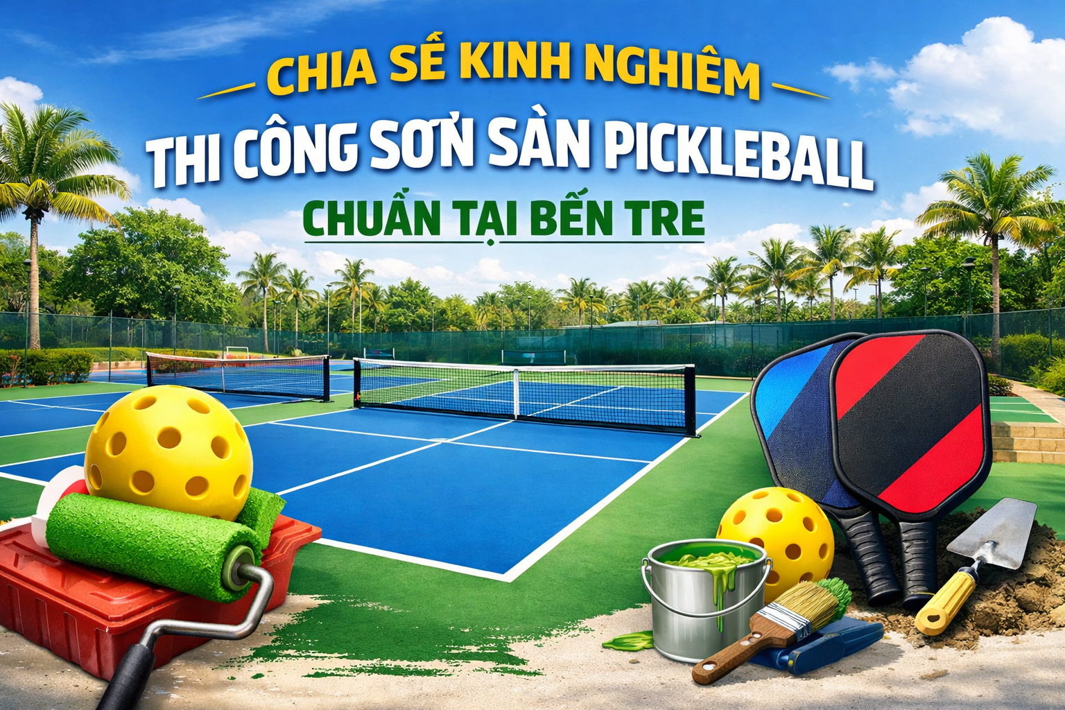 Thi công sơn sân Pickleball tại Bến Tre