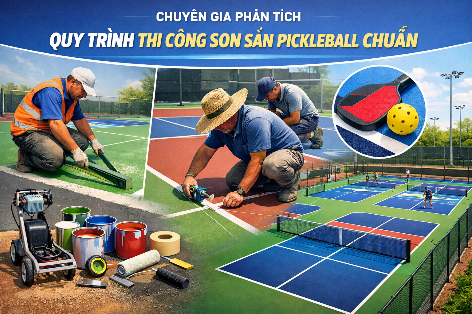 thi công sơn sân Pickleball tại Trà Vinh