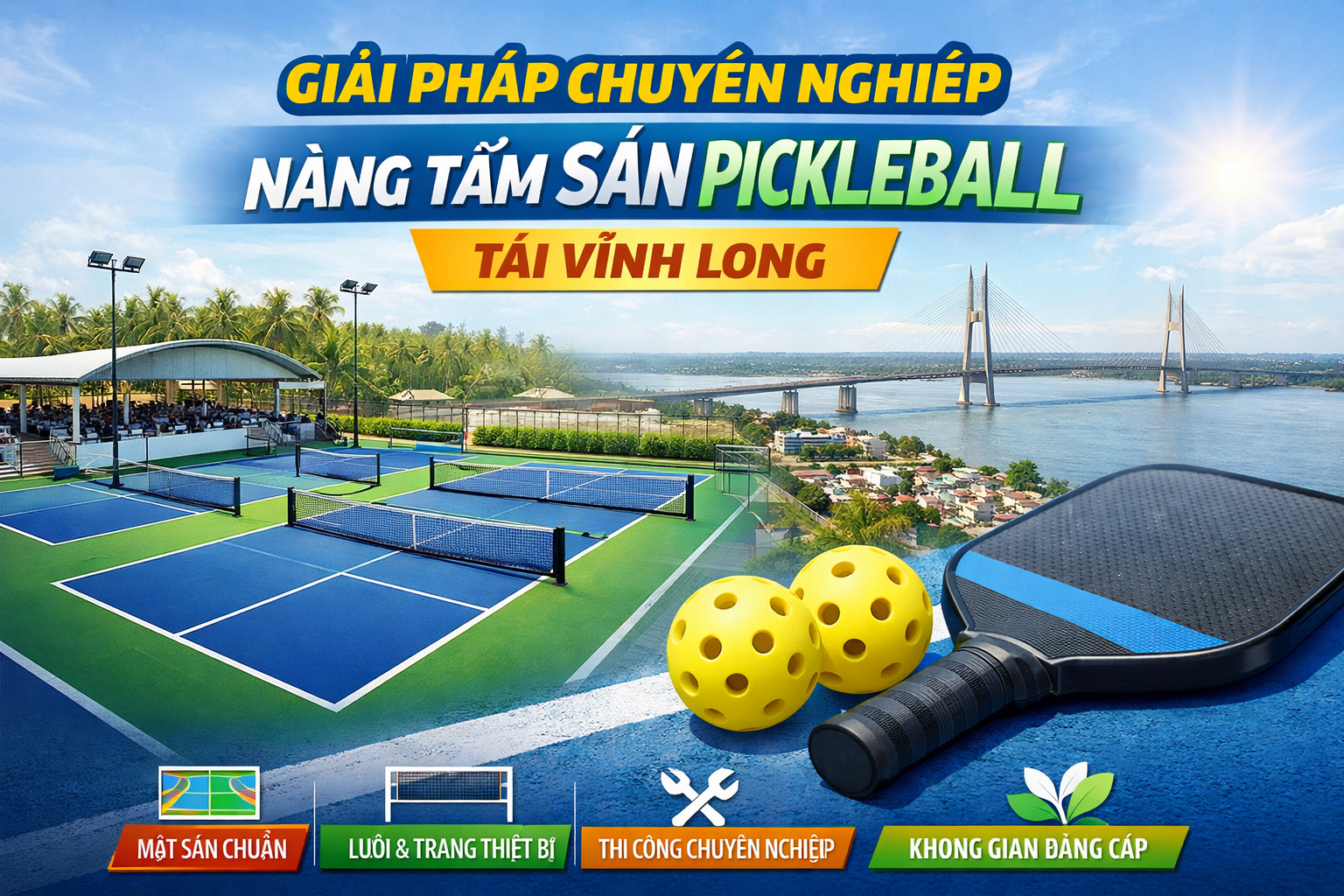 thi công sơn sân Pickleball tại Vĩnh Long