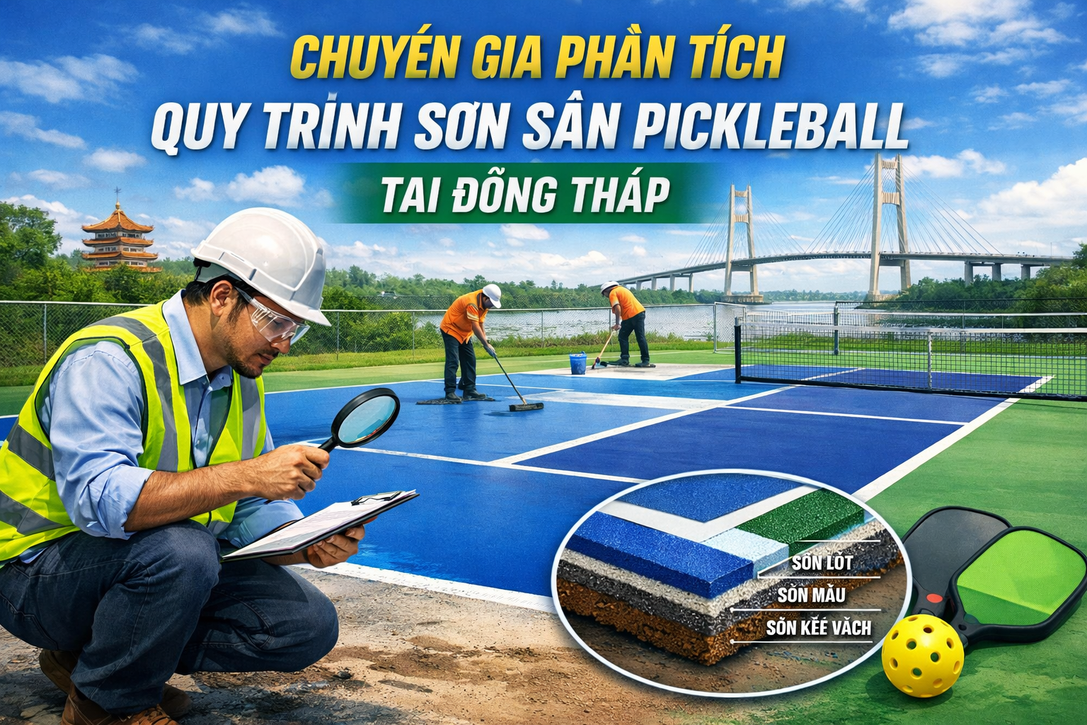 thi công sơn sân Pickleball tại Đồng Tháp