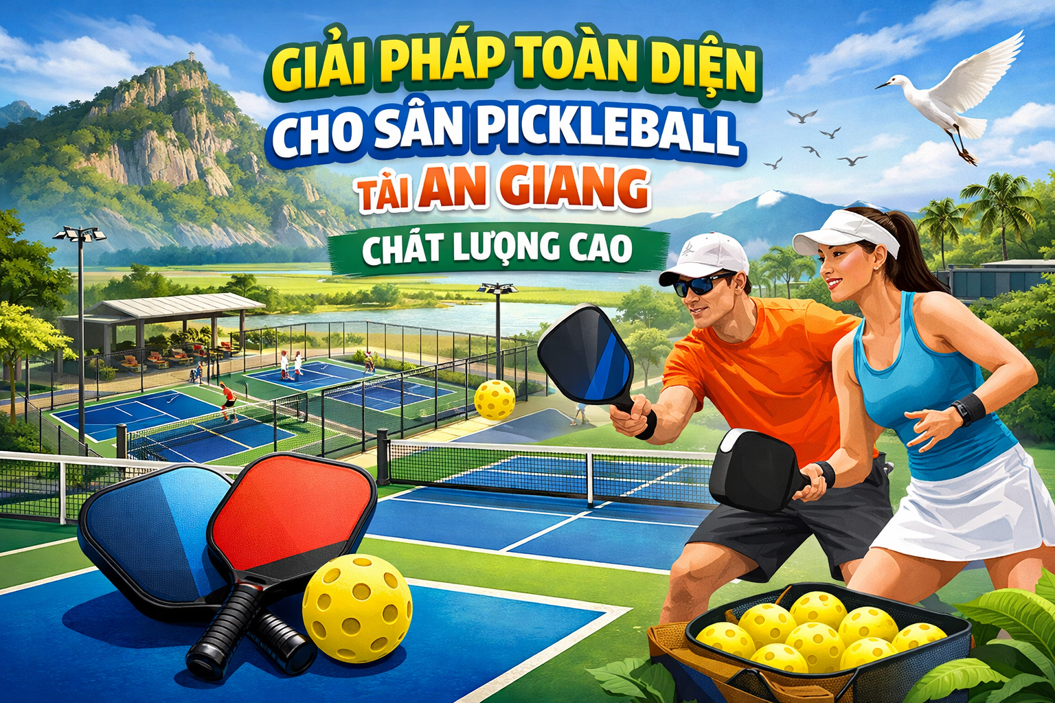 Thi công sơn sân Pickleball tại An Giang 