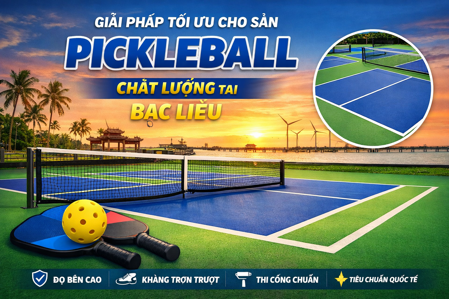  thi công sơn sân Pickleball tại Bạc Liêu