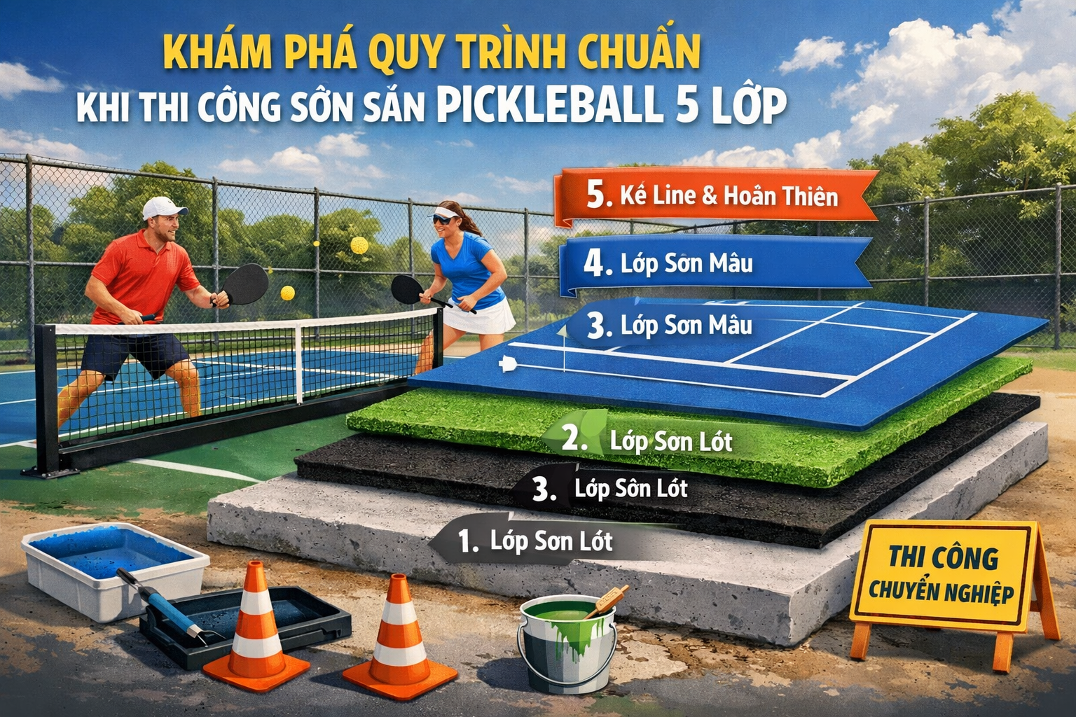 Thi công Sơn Sân Pickleball 5 Lớp