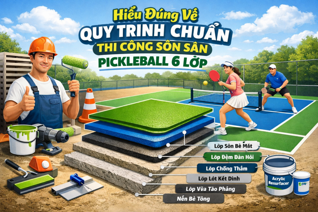 thi công Sơn Sân Pickleball 6 Lớp