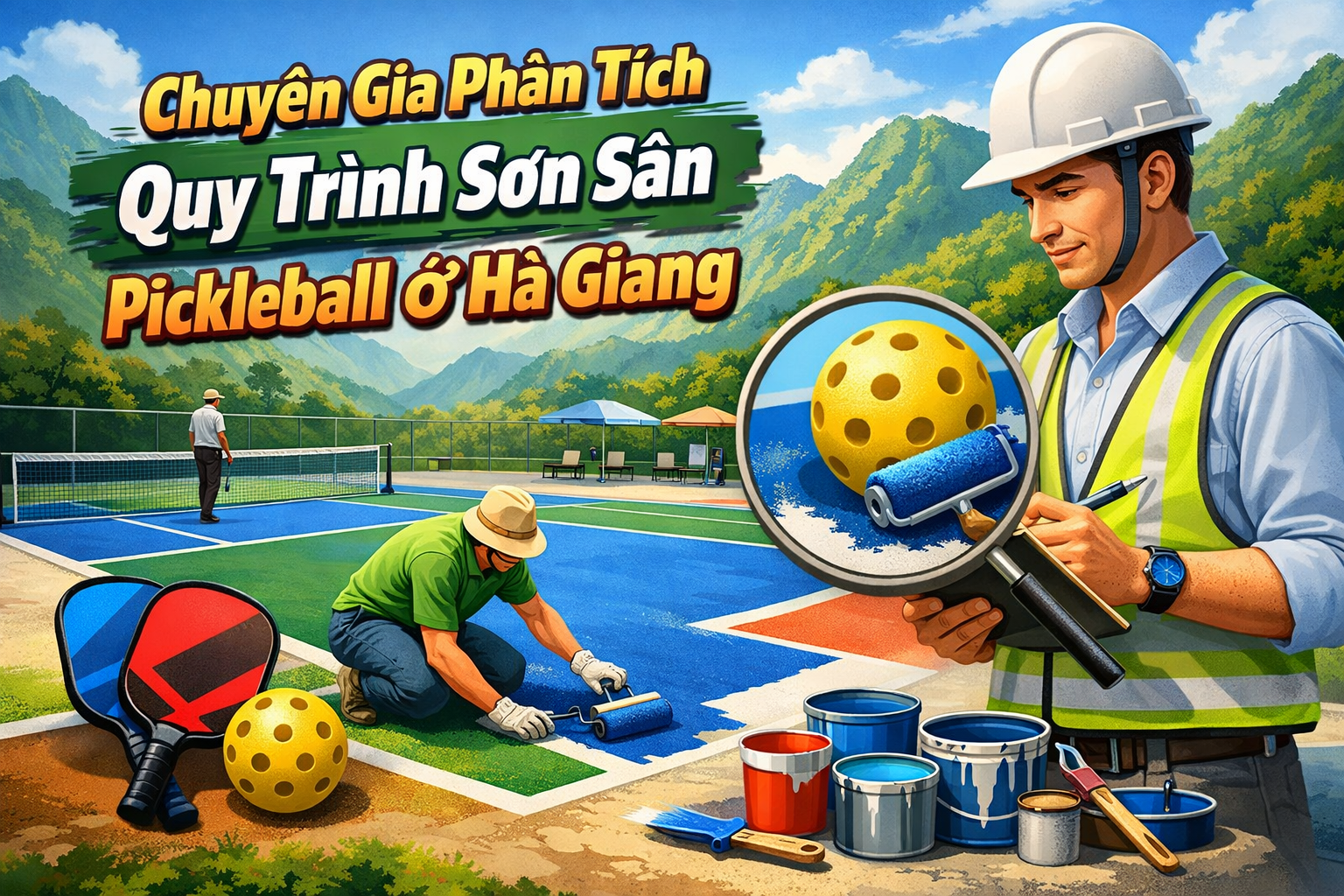 thi công sơn sân Pickleball tại Hà Giang