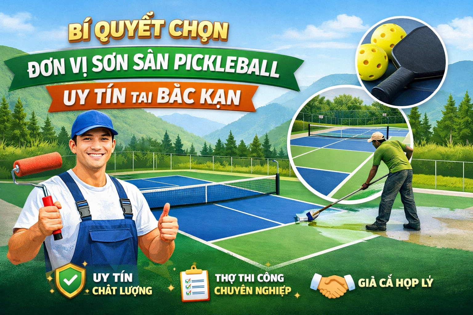 thi công sơn sân Pickleball tại Bắc Kạn