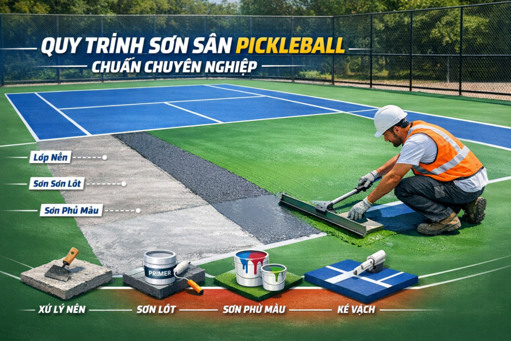 thi công sơn sân Pickleball tại Tuyên Quang