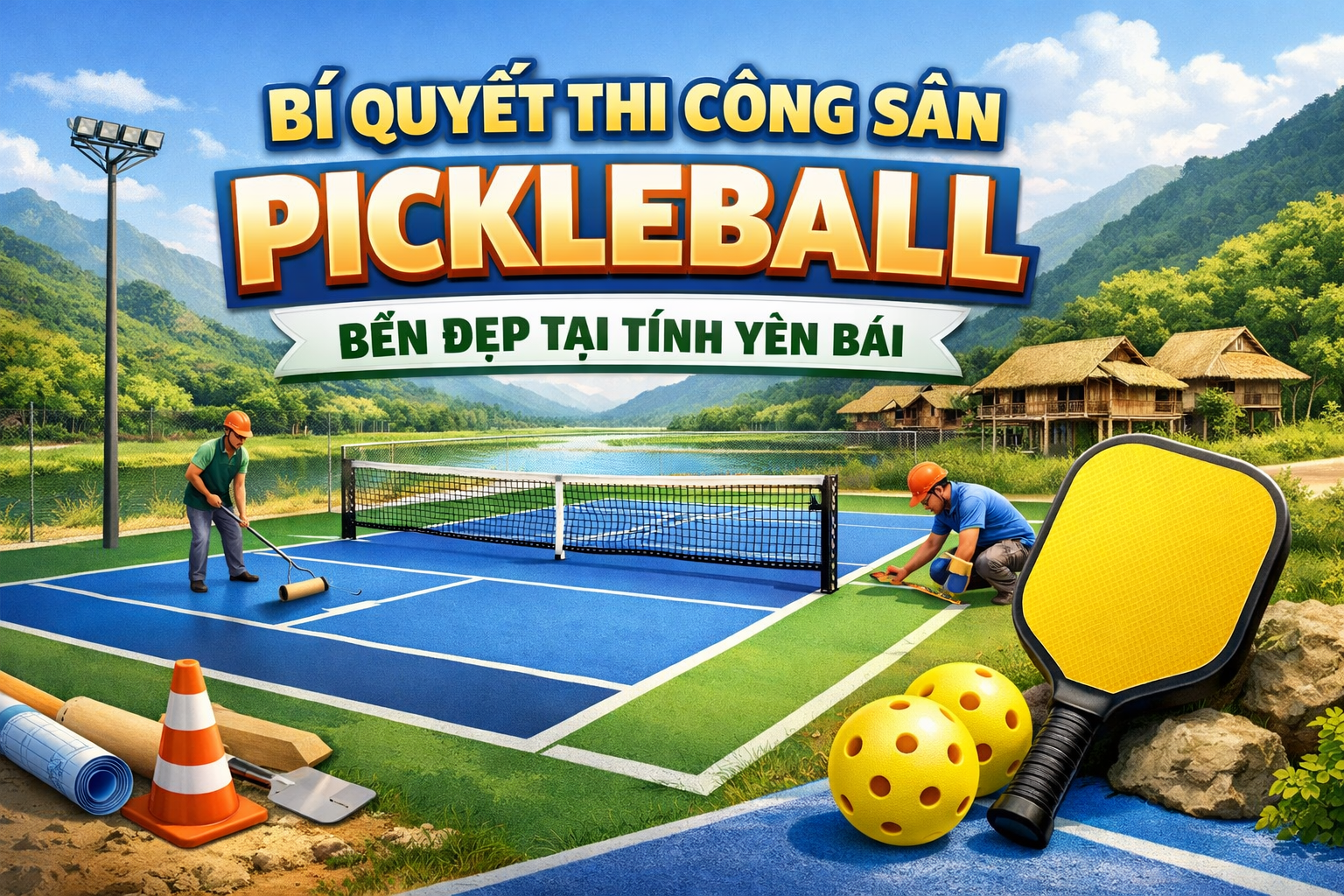 thi công sơn sân Pickleball tại Yên Bái