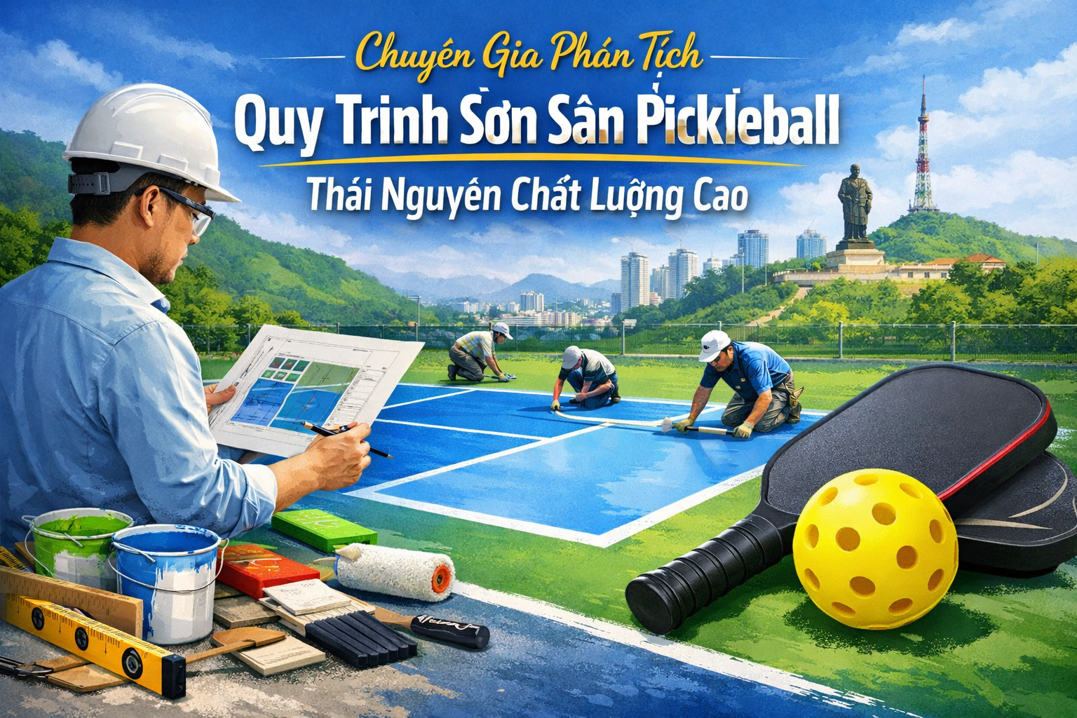 thi công sơn sân Pickleball tại Thái Nguyên