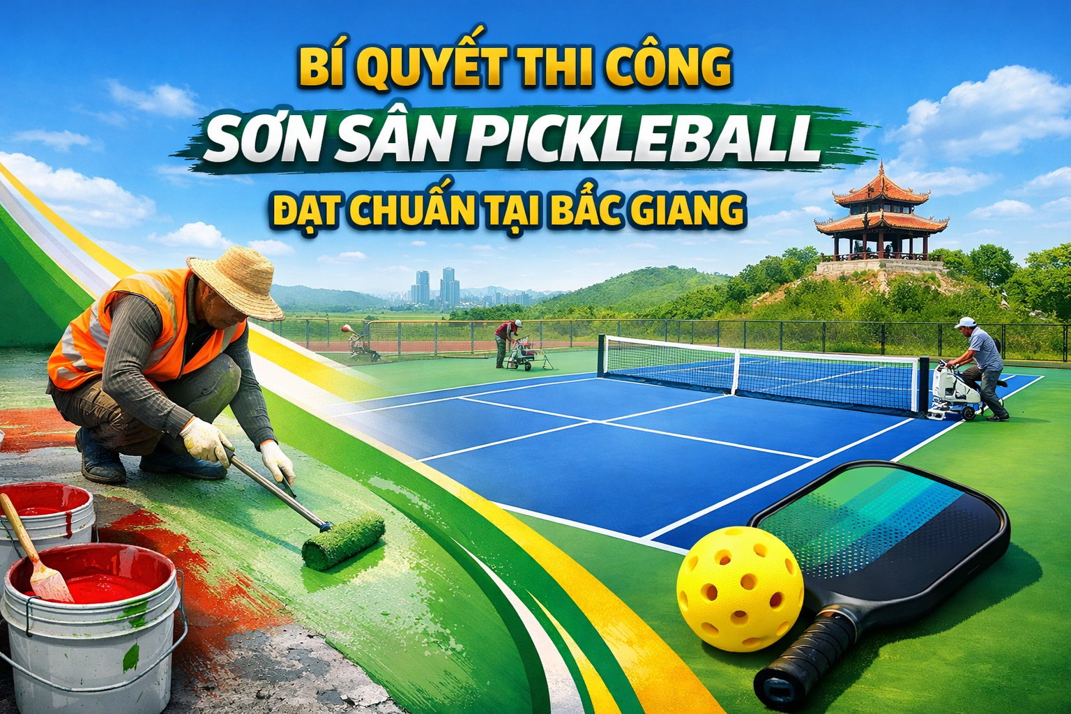 thi công sơn sân Pickleball tại Bắc Giang