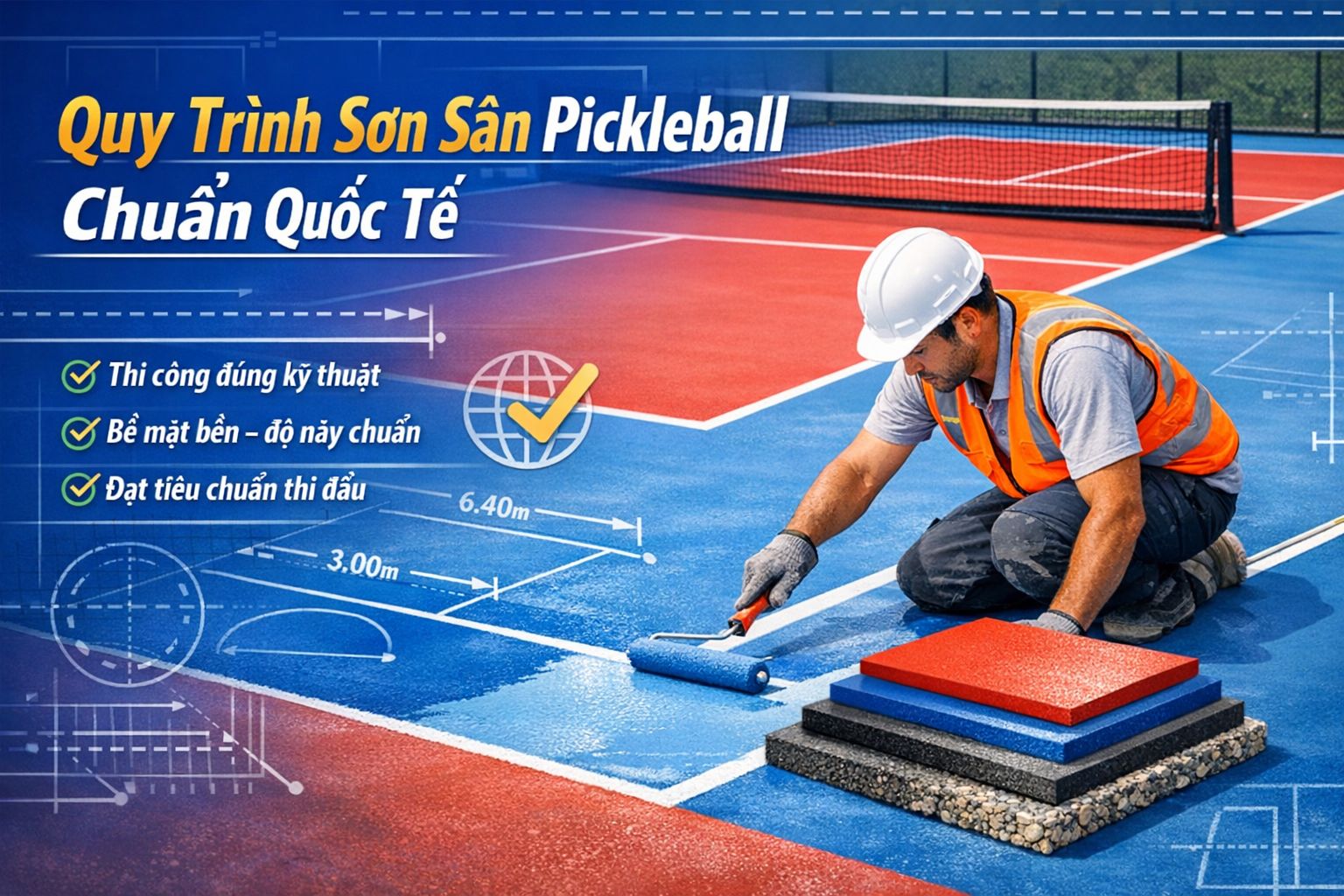 thi công sơn sân Pickleball tại Vĩnh Phúc