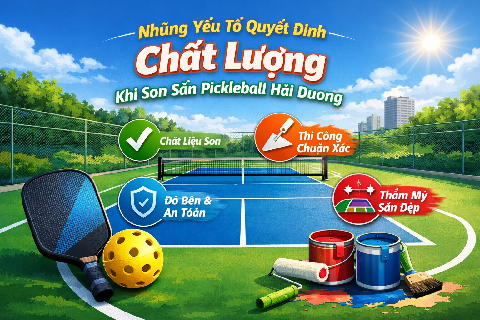 thi công sơn sân Pickleball tại Hải Dương