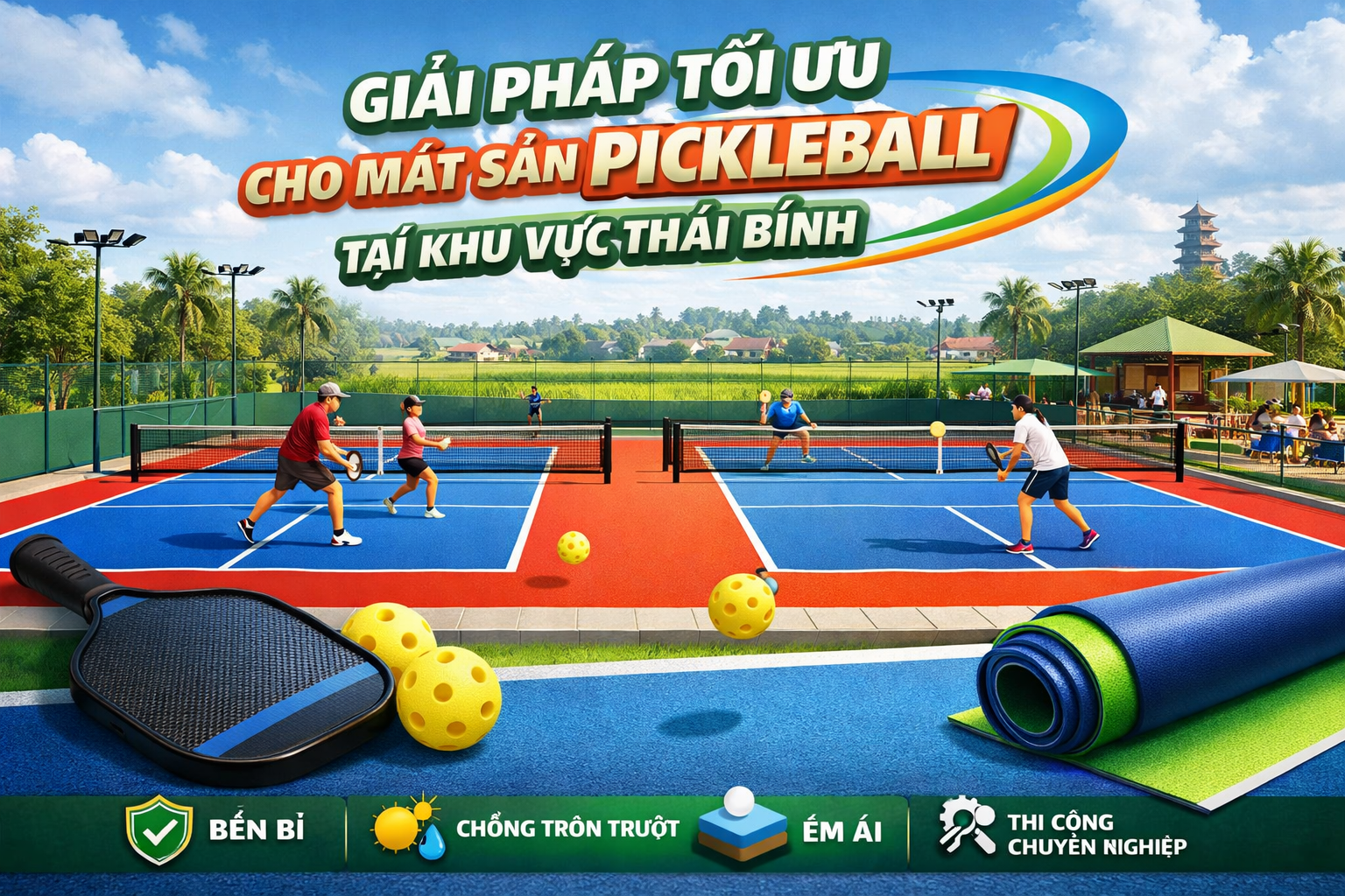 thi công sơn sân Pickleball tại Thái Bình