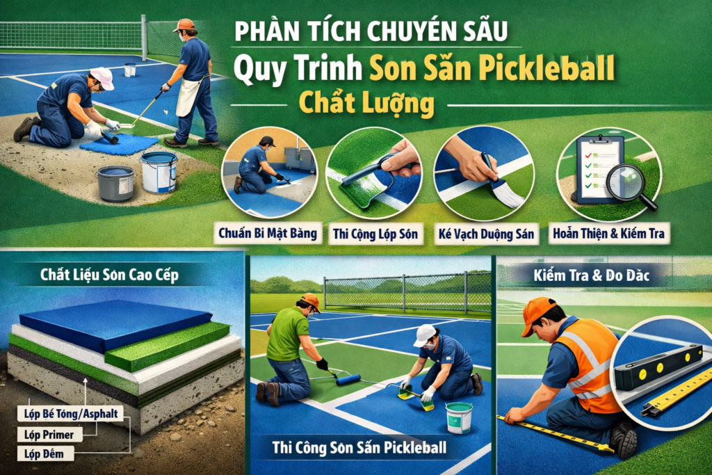 thi công sơn sân Pickleball tại Quảng Trị