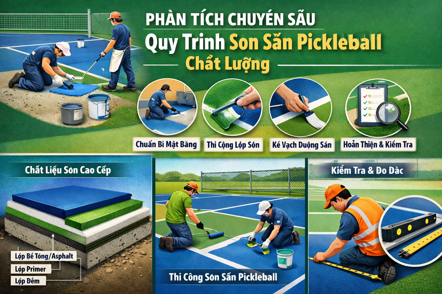 thi công sơn sân Pickleball tại Quảng Trị