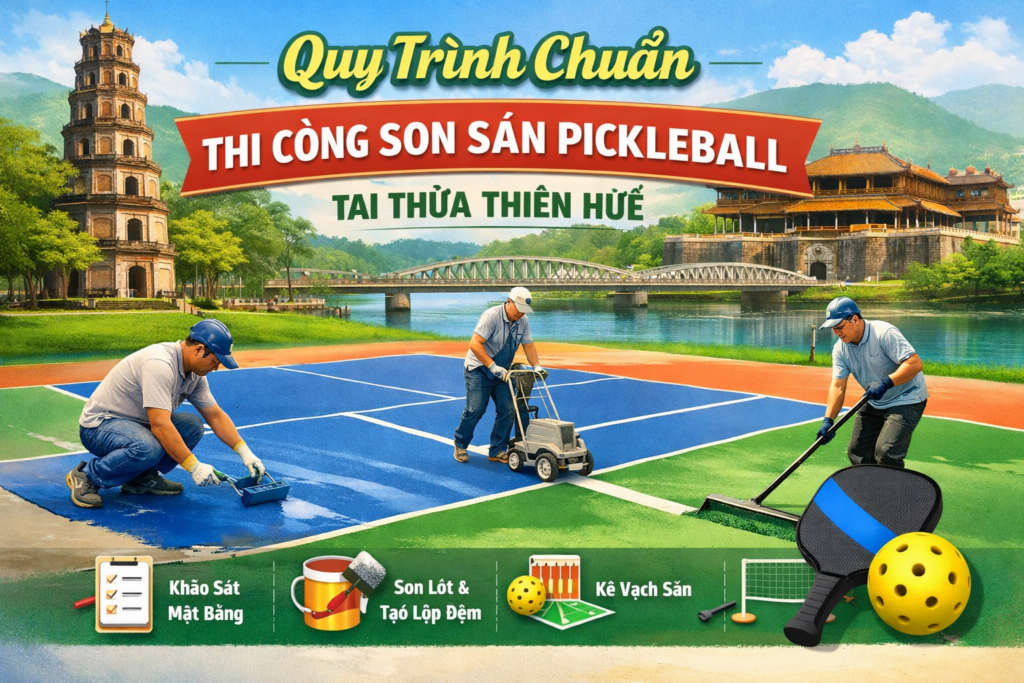 Thi công sơn sân Pickleball tại Thừa Thiên Huế