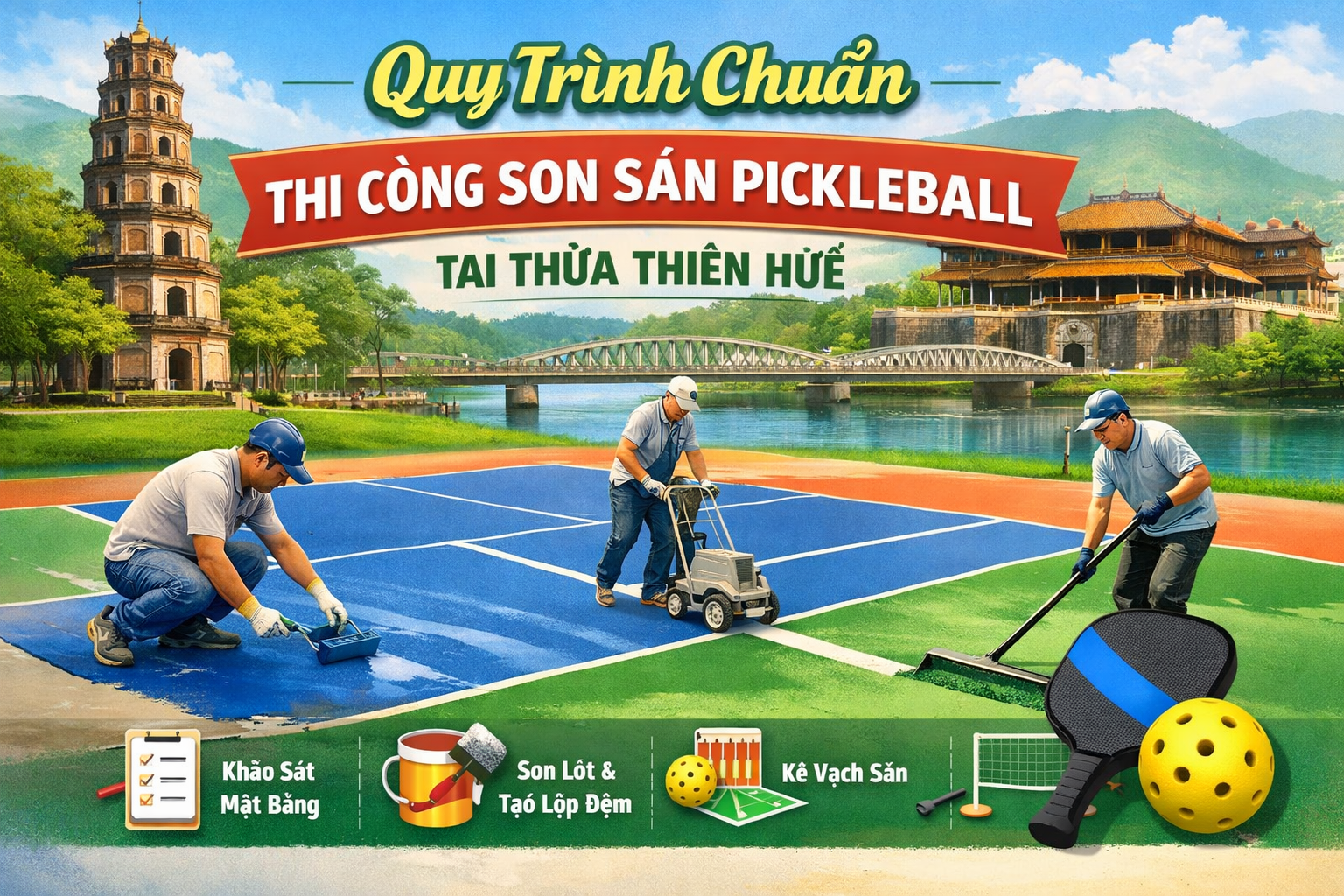 Thi công sơn sân Pickleball tại Thừa Thiên Huế