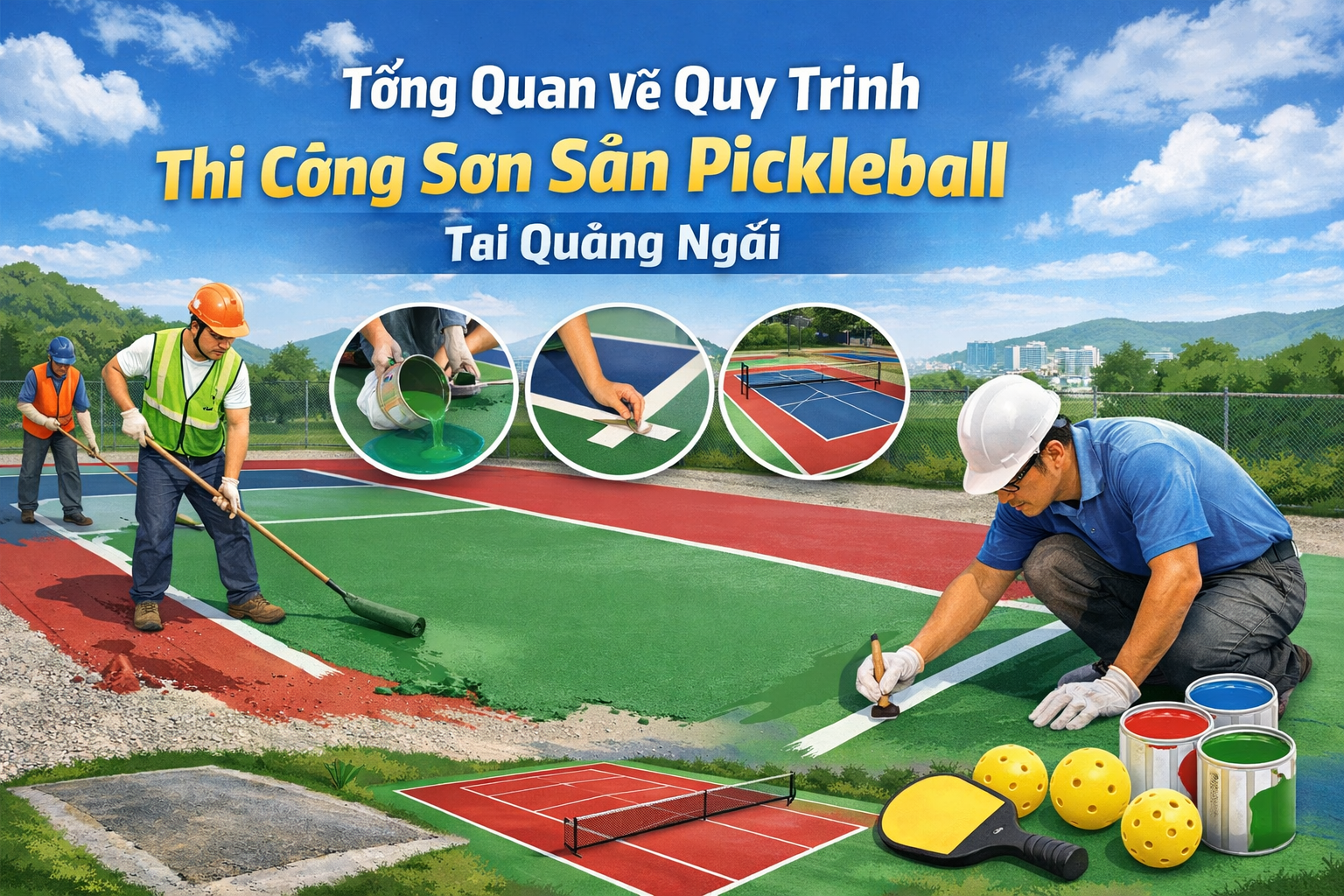thi công sơn sân Pickleball tại Quảng Ngãi